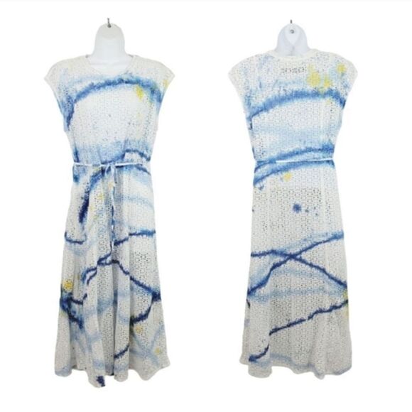 NEW Raquel Allegra Alice Eyelet Shift Dress in Blue Watercolor US Size Small 4/6 - Picture 2 of 13